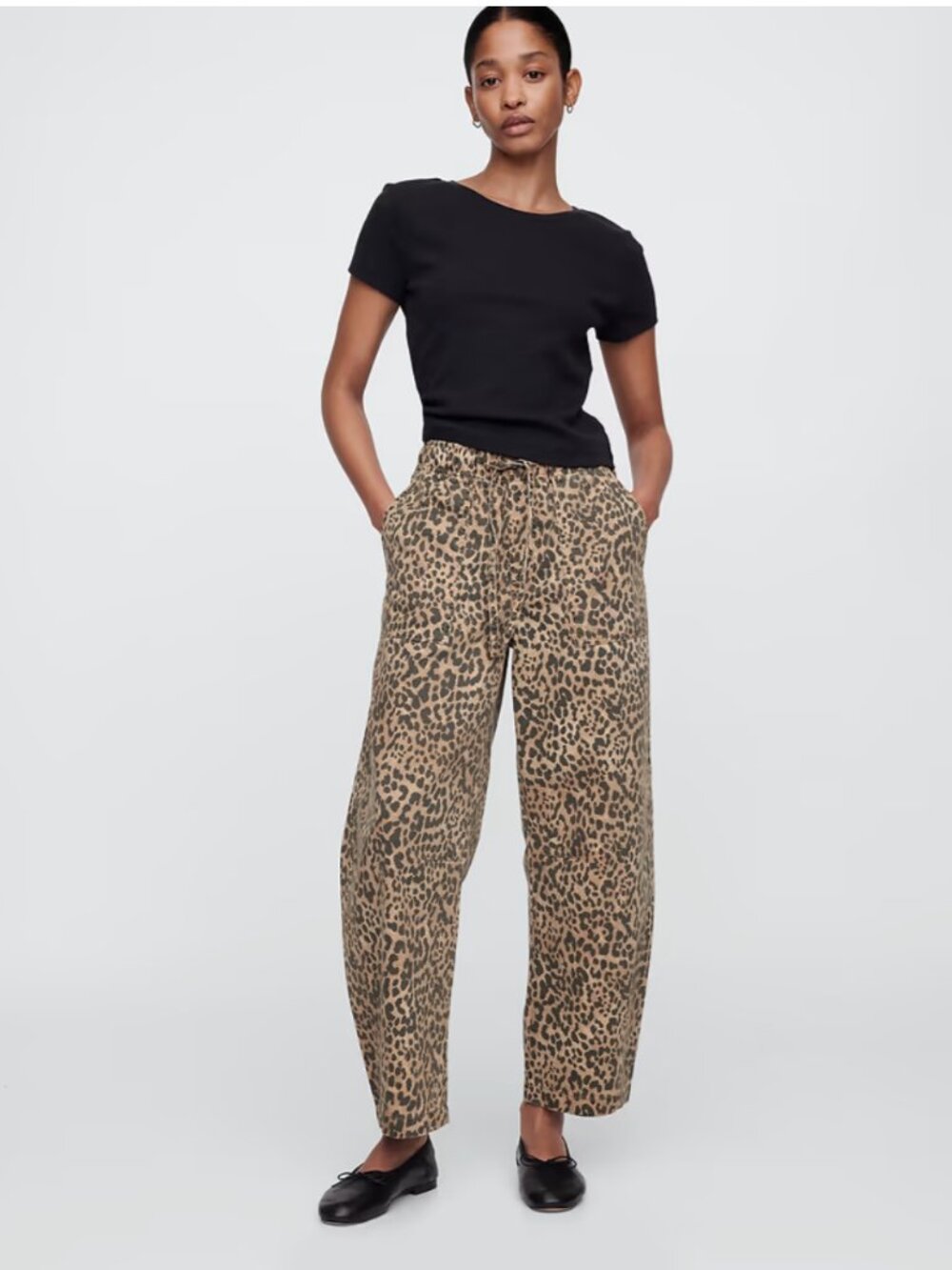 Gap Pull-On Barrel Jeans Pants Leopard Animal Drawstring Medium